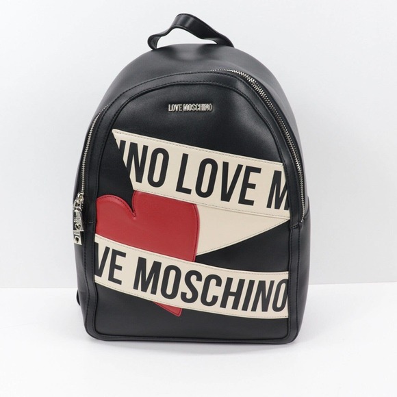 LOVE MOSCHINO Women Black Multi Logo Heart Backpack NWT main image 12
